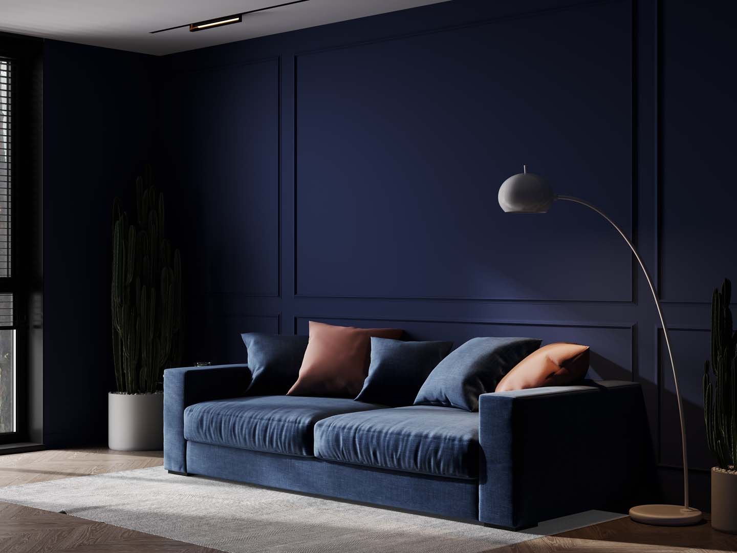 Dark Blue Living Room Interior